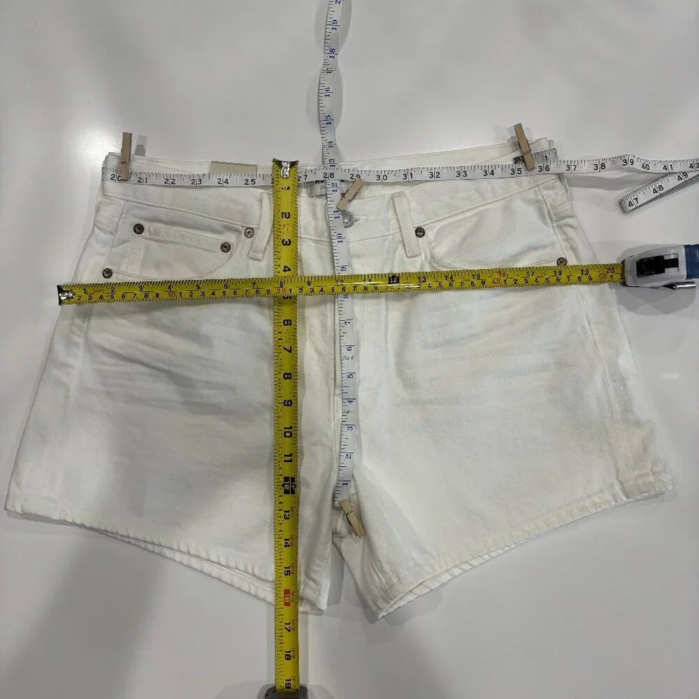 30 Agolde High Rise Short Parker Long Organic Cotton White Button Closure Denim - Picture 12 of 16
